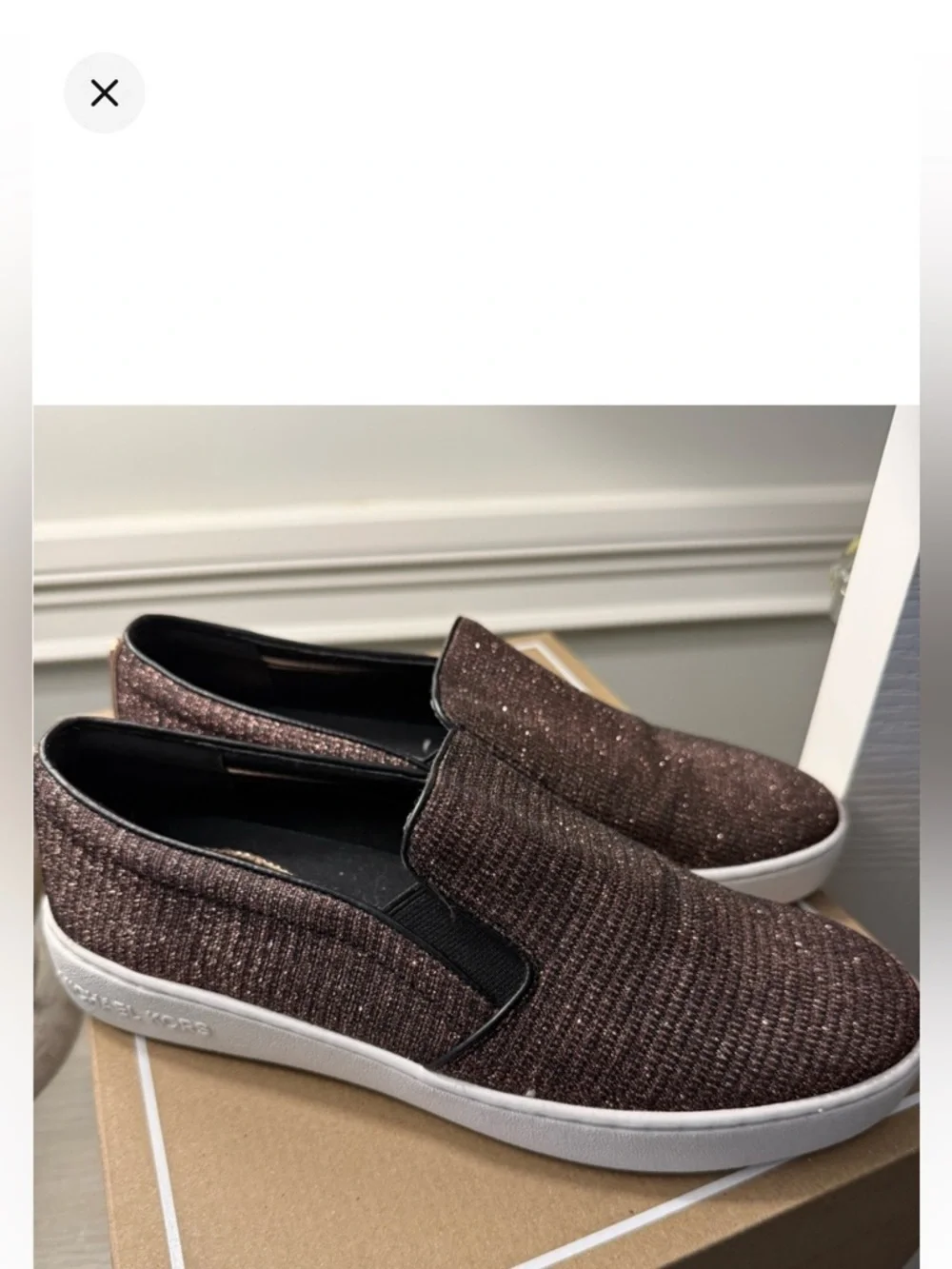 Michael Kors Metallic Burgandy Slip-On Loafers with White Sole